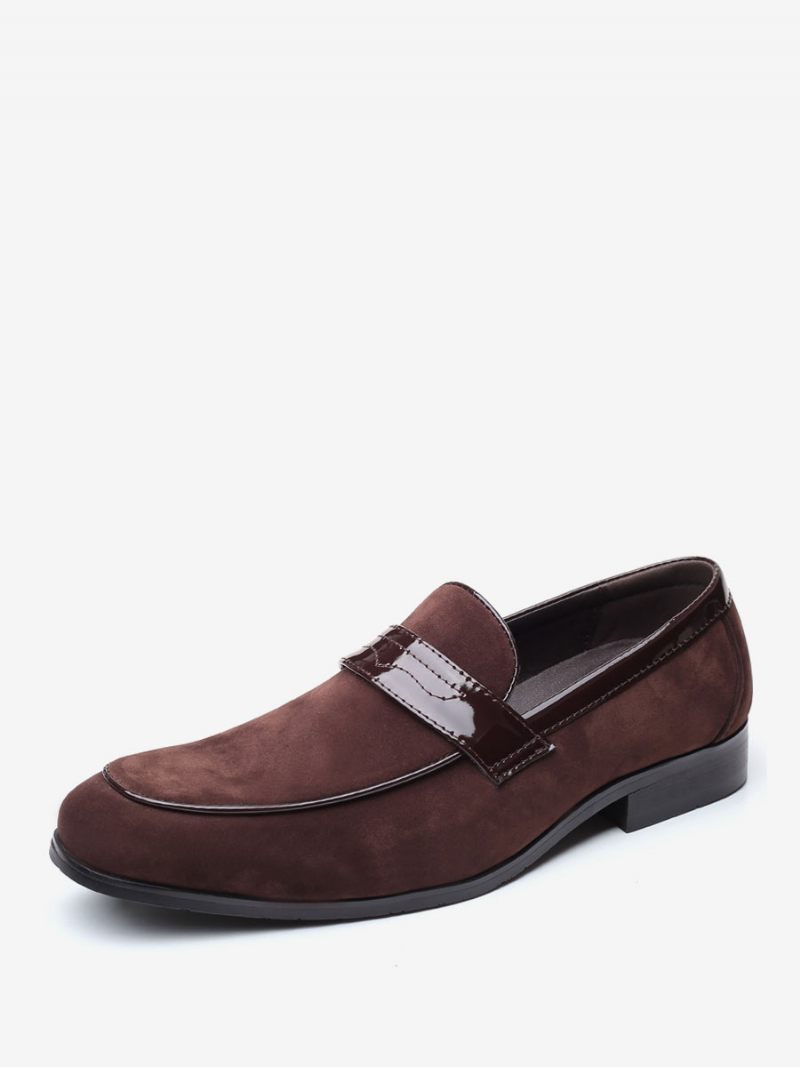 Mocassins Pour Hommes À Enfiler Avec Sangle Moine Et Bout Rond Cuir Pu - Marron Café