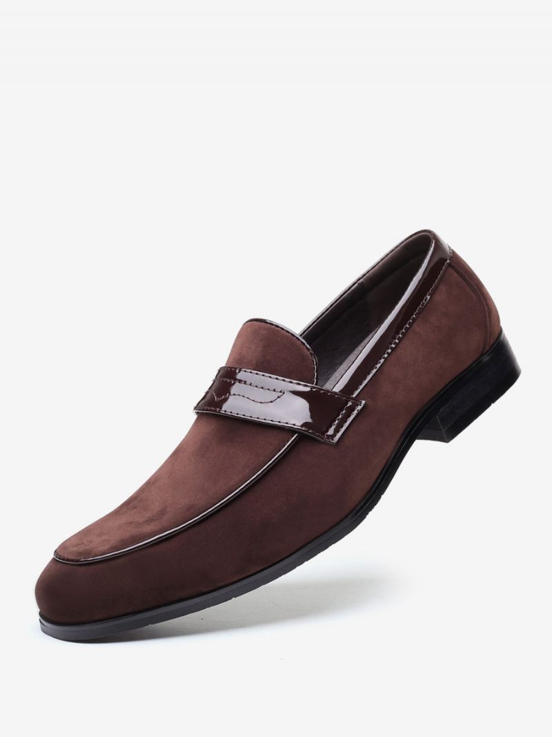 Mocassins Pour Hommes À Enfiler Avec Sangle Moine Et Bout Rond Cuir Pu - Marron Café