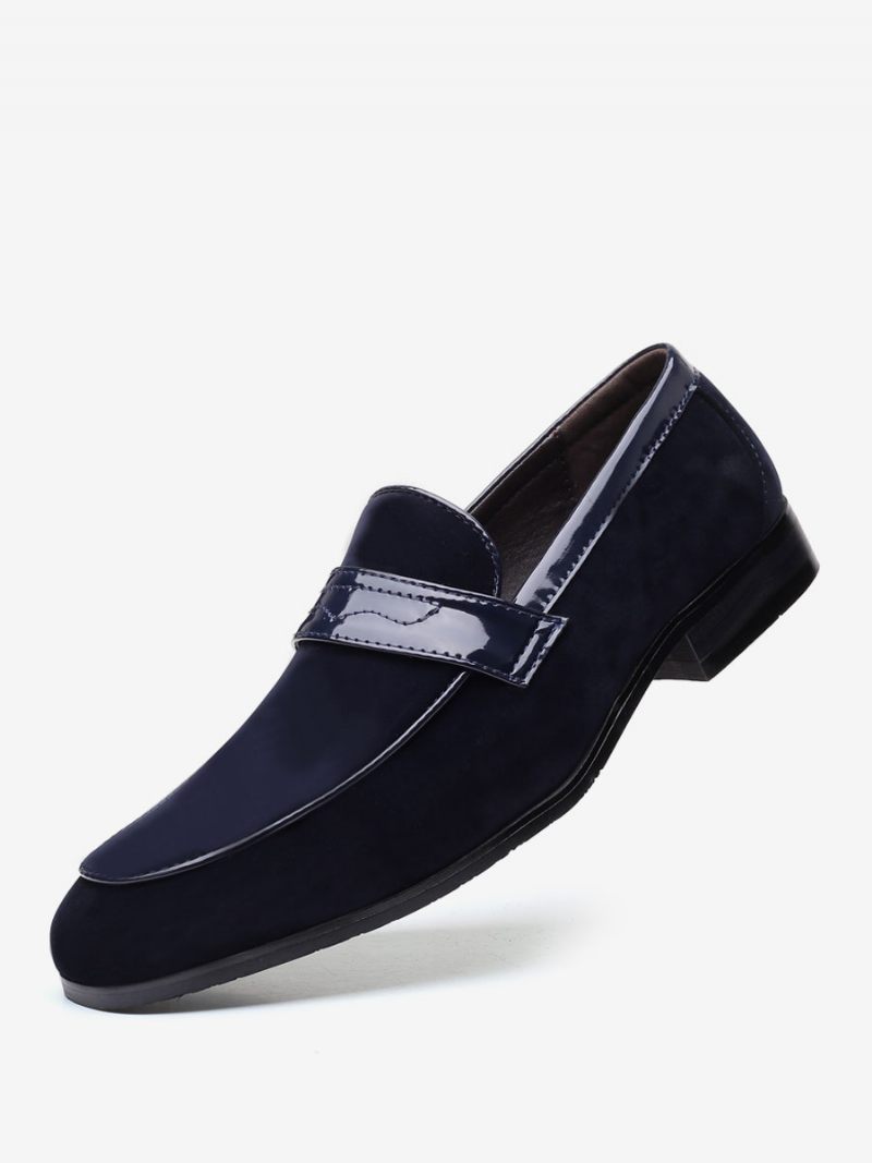 Mocassins Pour Hommes À Enfiler Avec Sangle Moine Et Bout Rond Cuir Pu - Bleu