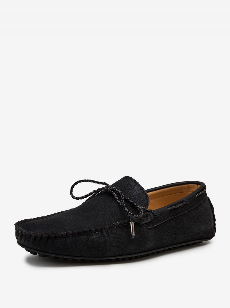 Mocassins Pour Hommes À Enfiler Cuir Pu Bout Rond - Noir