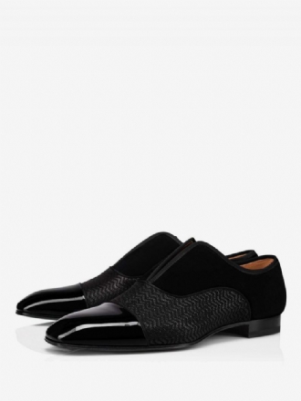 Mocassins Noirs À Bout Cuir Patchwork Pour Hommes Brillant Noir Chaussures Enfiler Bal Fin D'année Mariage