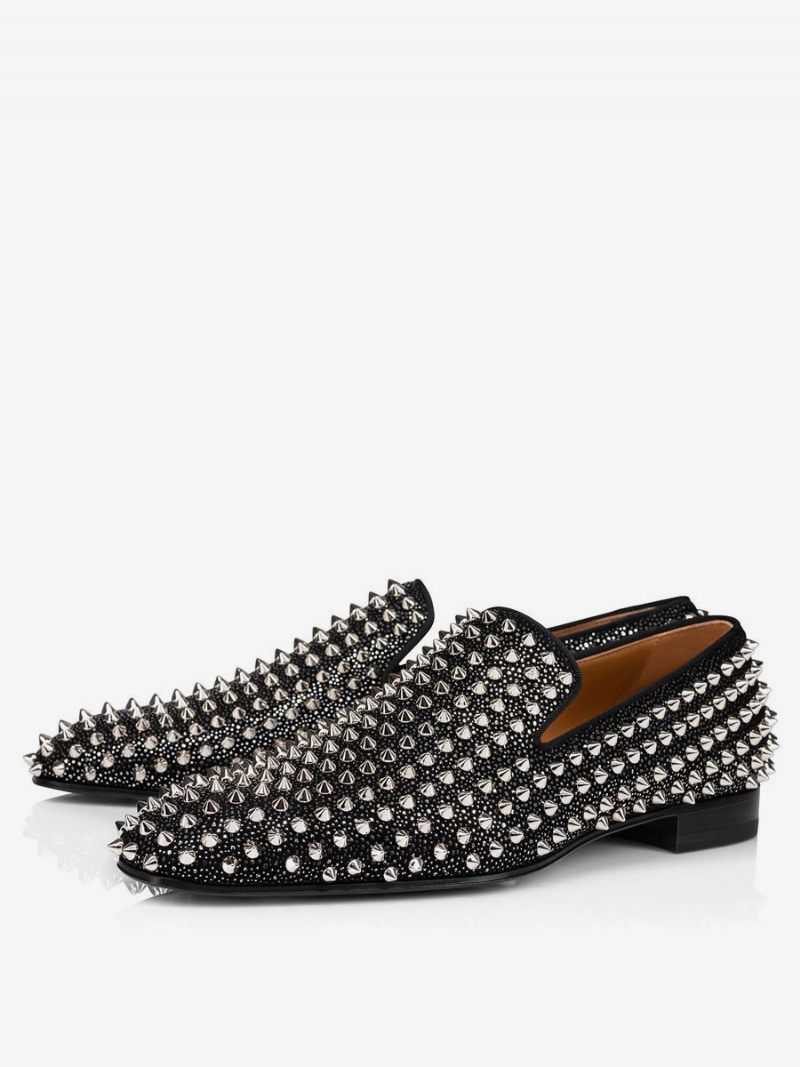 Mocassins Noirs Pour Hommes Chaussures Bal Promo Mariage À Rivets Enfiler