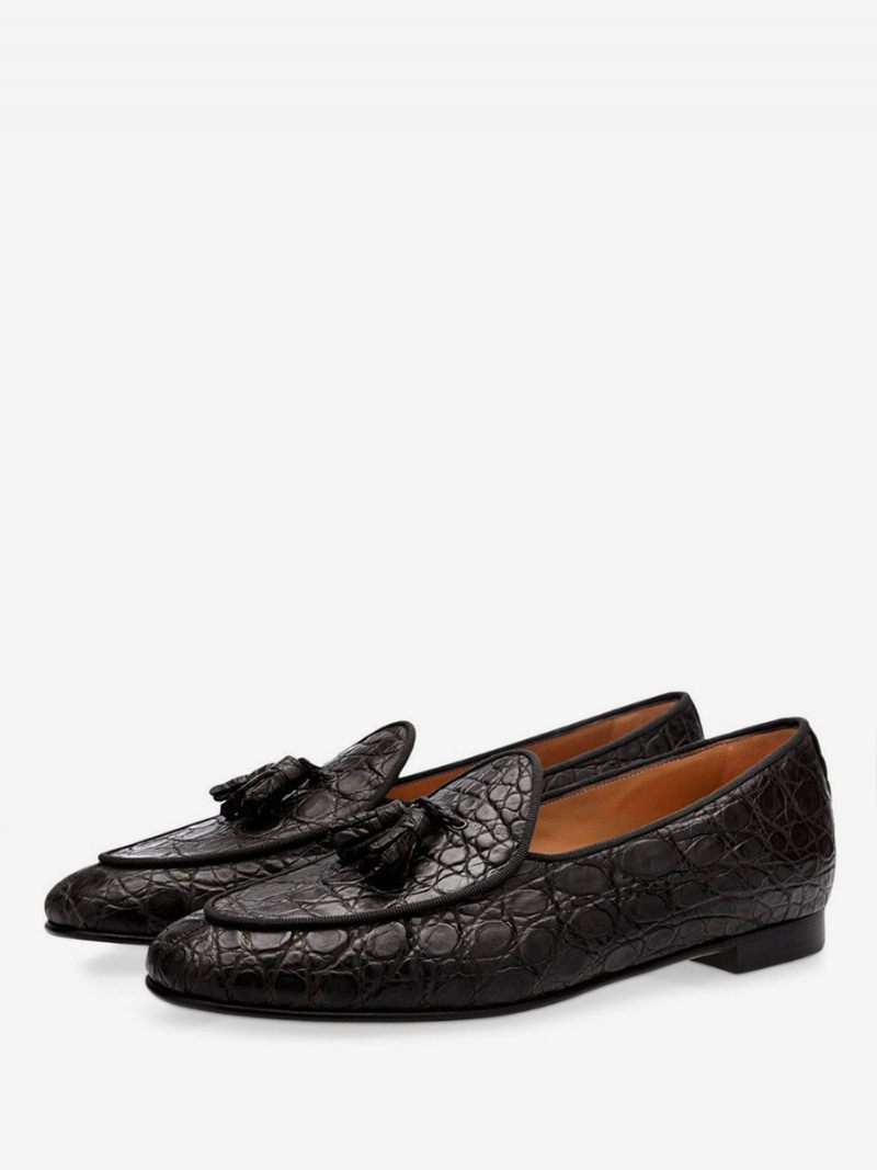 Mocassins Noirs Pour Hommes Motif Pierre Bout Rond Robe Bal Mariée Chaussures Fête Mariage