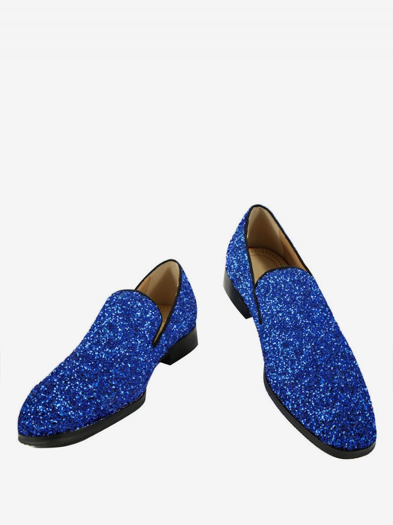 Mocassins À Paillettes Bleues Pour Hommes Bout Rond Chaussures Bal Fin D'année Mariage