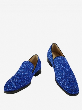 Mocassins À Paillettes Bleues Pour Hommes Bout Rond Chaussures Bal Fin D'année Mariage