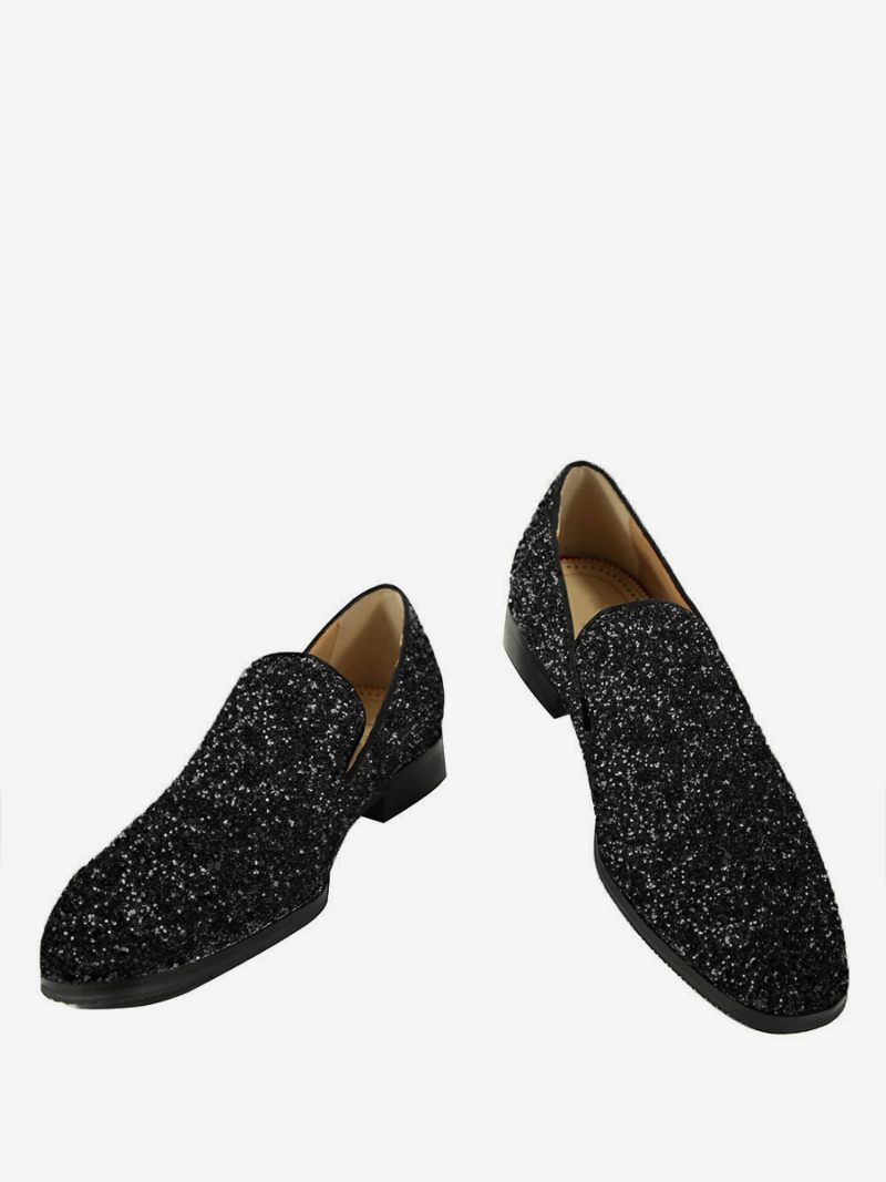 Mocassins À Paillettes Bleues Pour Hommes Bout Rond Chaussures Bal Fin D'année Mariage - Noir