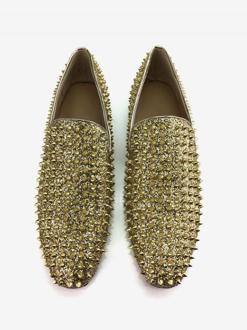 Mocassins À Paillettes Dorées Pour Hommes Chaussures Enfiler Bal Fin D'année Mariage