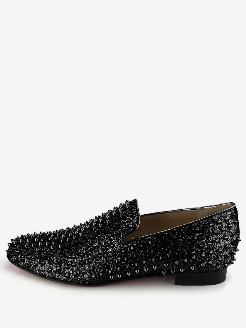 Mocassins À Paillettes Dorées Pour Hommes Chaussures Enfiler Bal Fin D'année Mariage - Noir