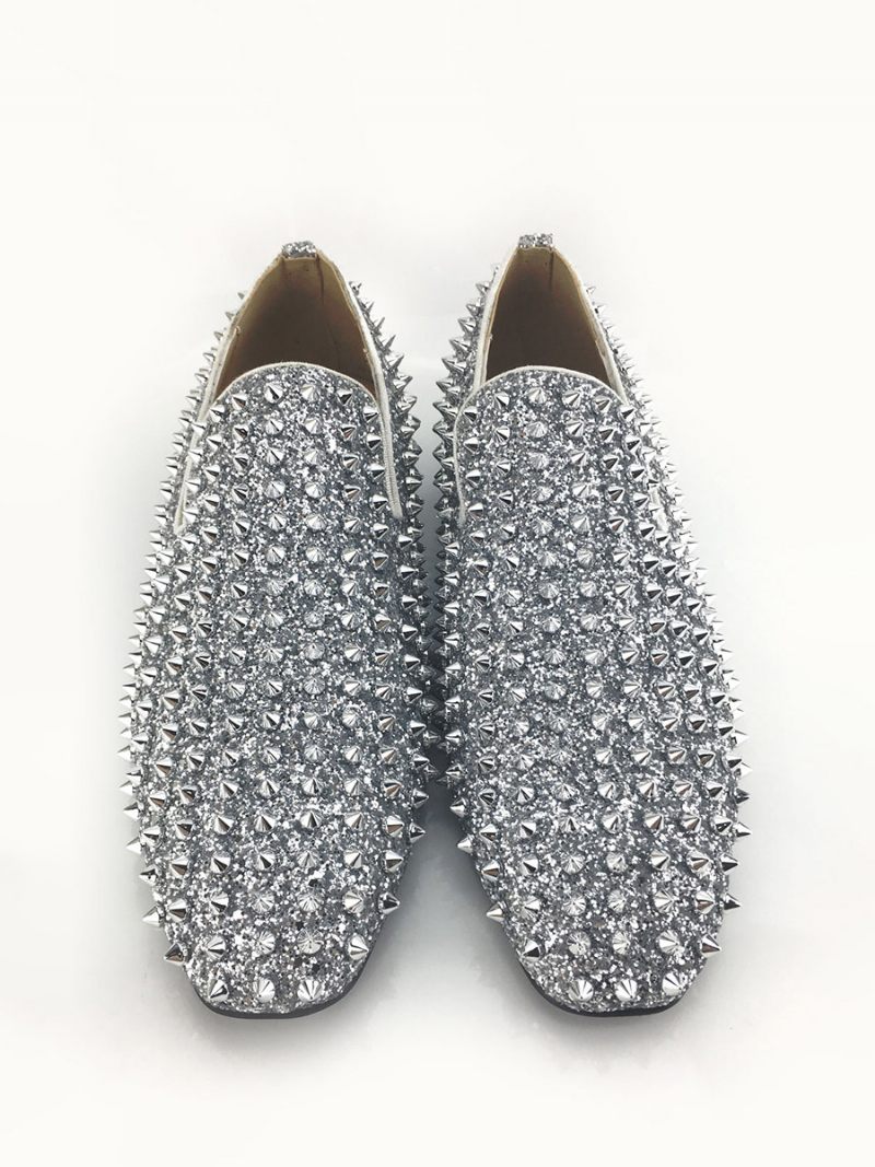 Mocassins À Paillettes Dorées Pour Hommes Chaussures Enfiler Bal Fin D'année Mariage - Argent