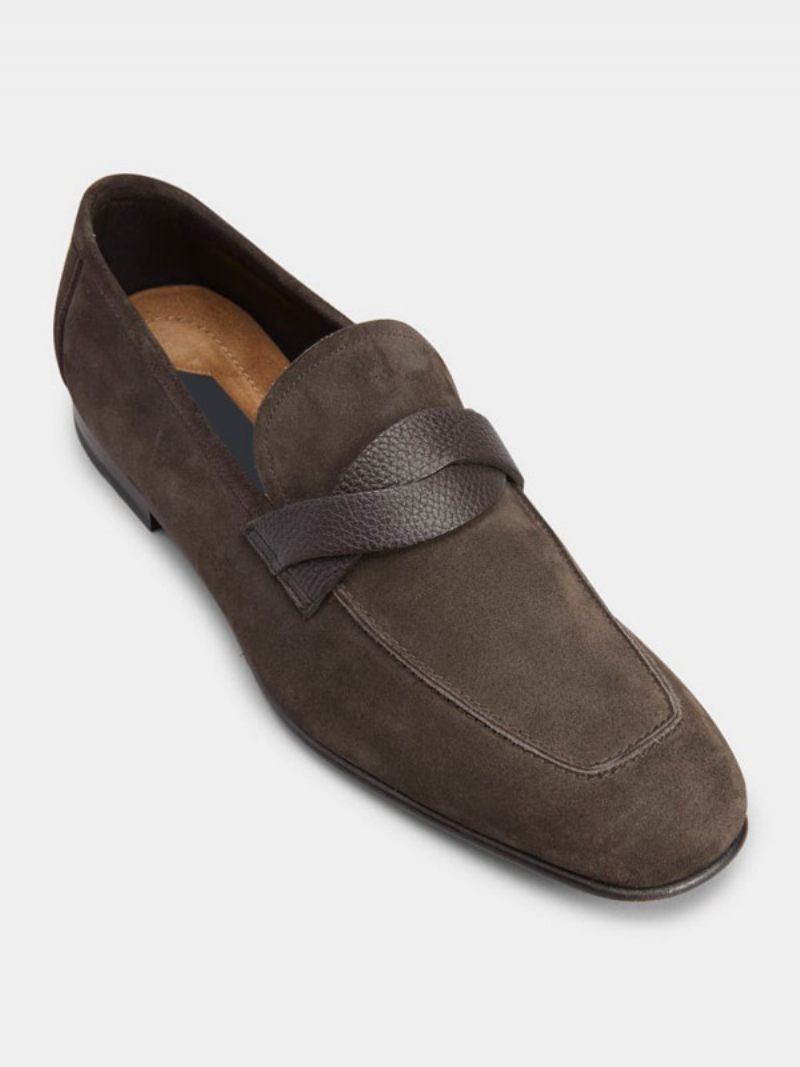 Mocassins Penny Daim Torsadé Pour Hommes Chaussures Bal Fête Mariage À Bout Rond - De Lin