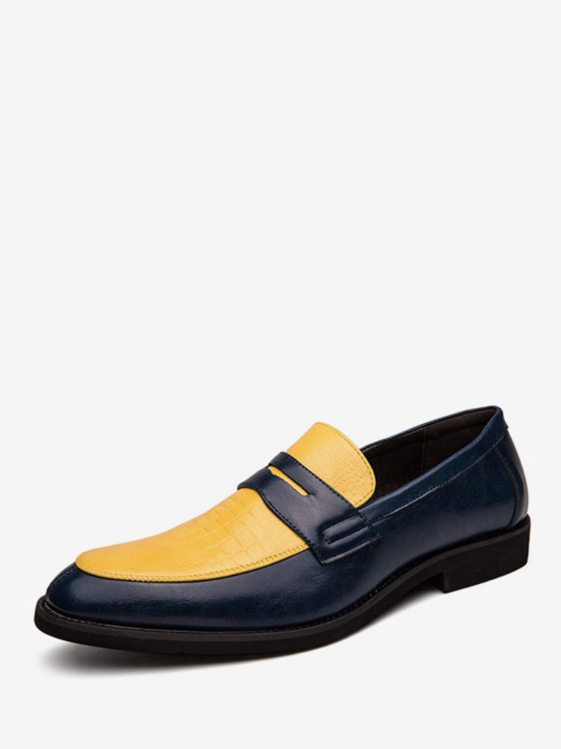 Mocassins Penny Pour Hommes Bleus À Bout Rond Chaussures Marié Enfiler - Jaune