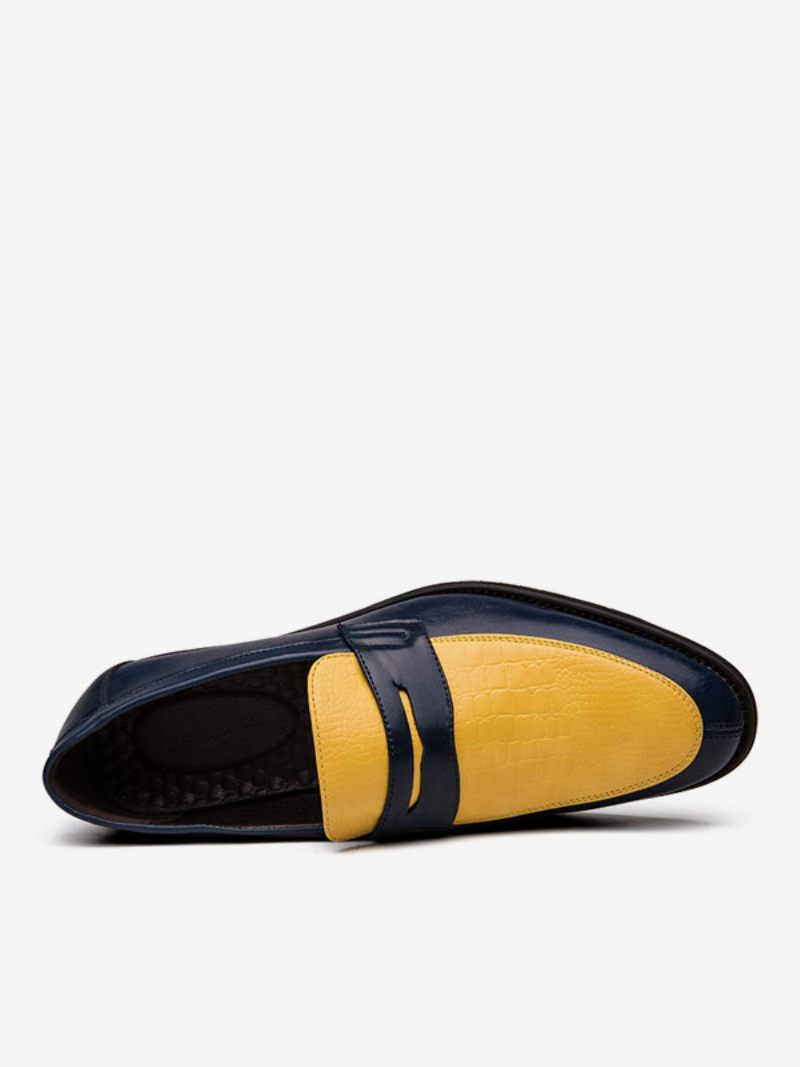 Mocassins Penny Pour Hommes Bleus À Bout Rond Chaussures Marié Enfiler - Jaune