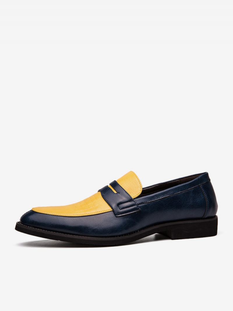 Mocassins Penny Pour Hommes Bleus À Bout Rond Chaussures Marié Enfiler - Jaune