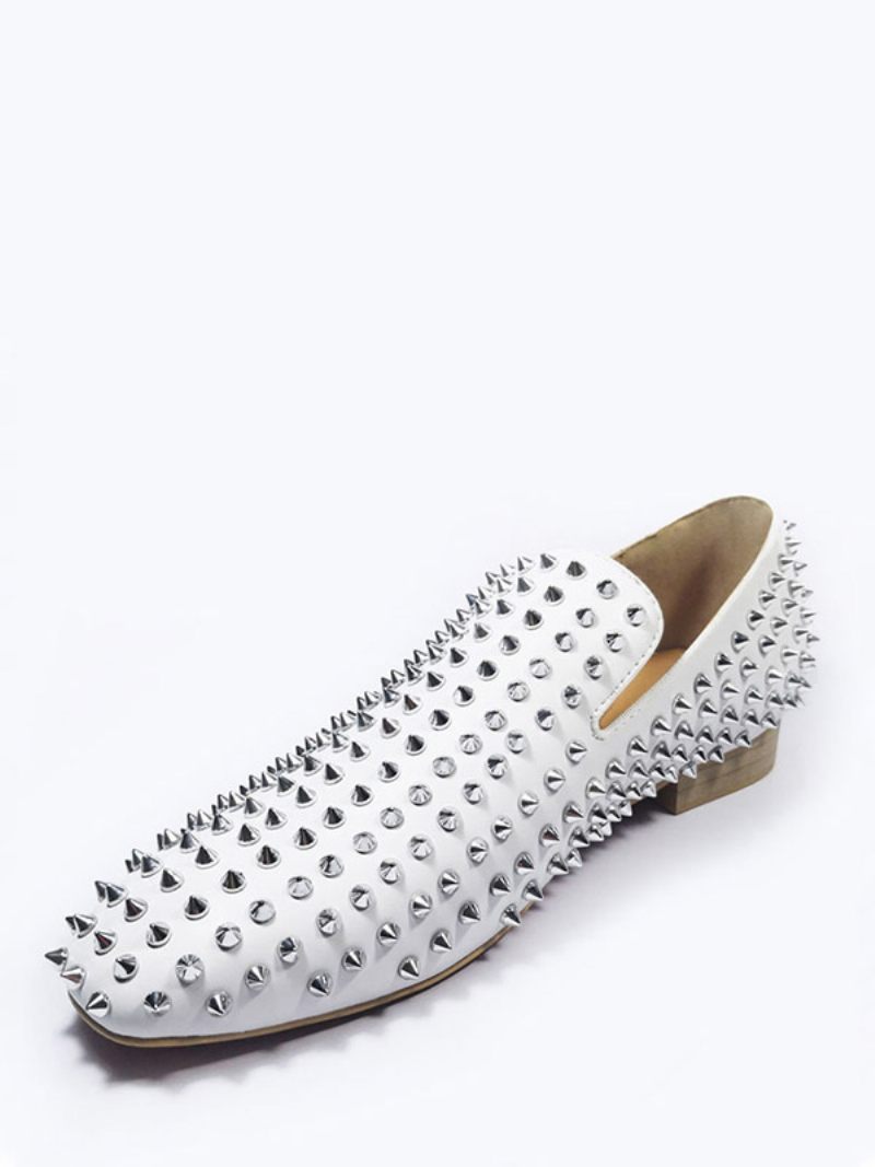 Mocassins À Pointes Blanches Pour Hommes Chaussures Mariage Avec Rivets Bal