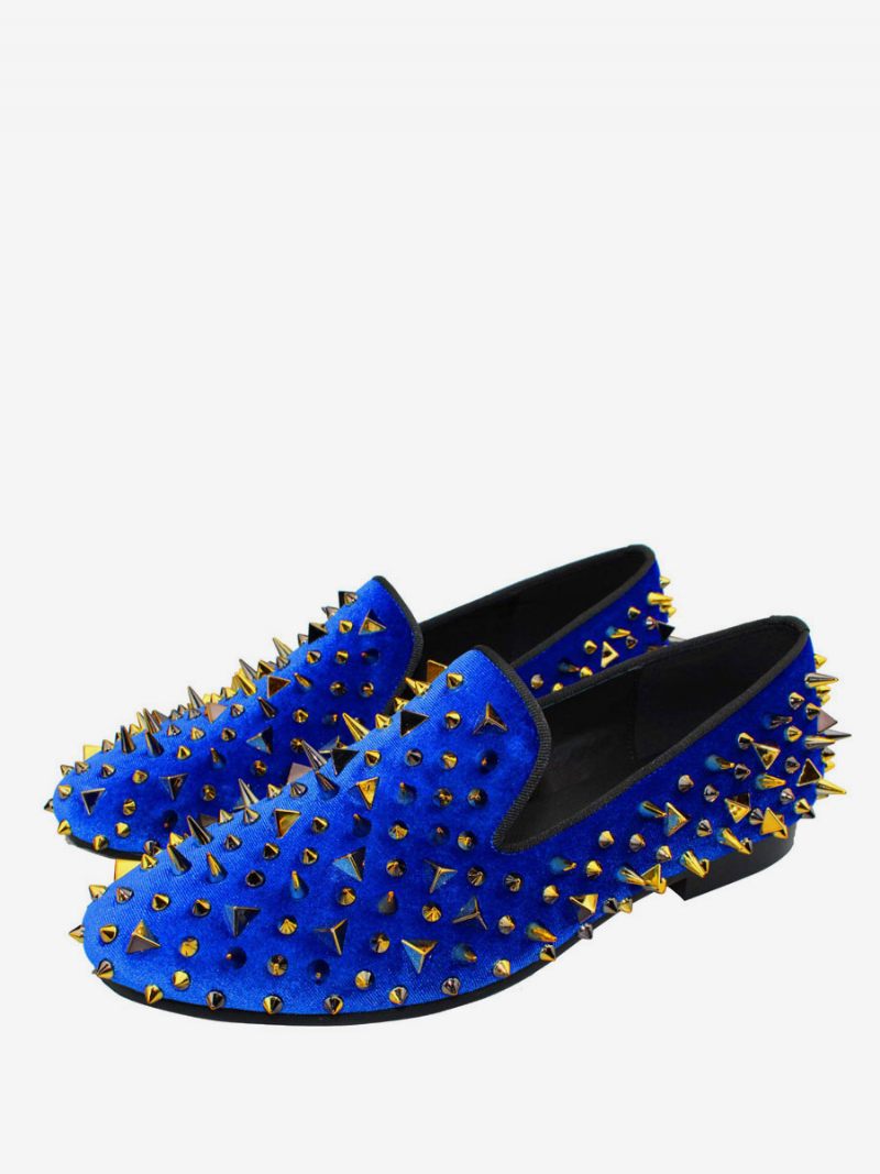 Mocassins À Pointes Dorées Pour Hommes Chaussures Mariage Daim Bleu