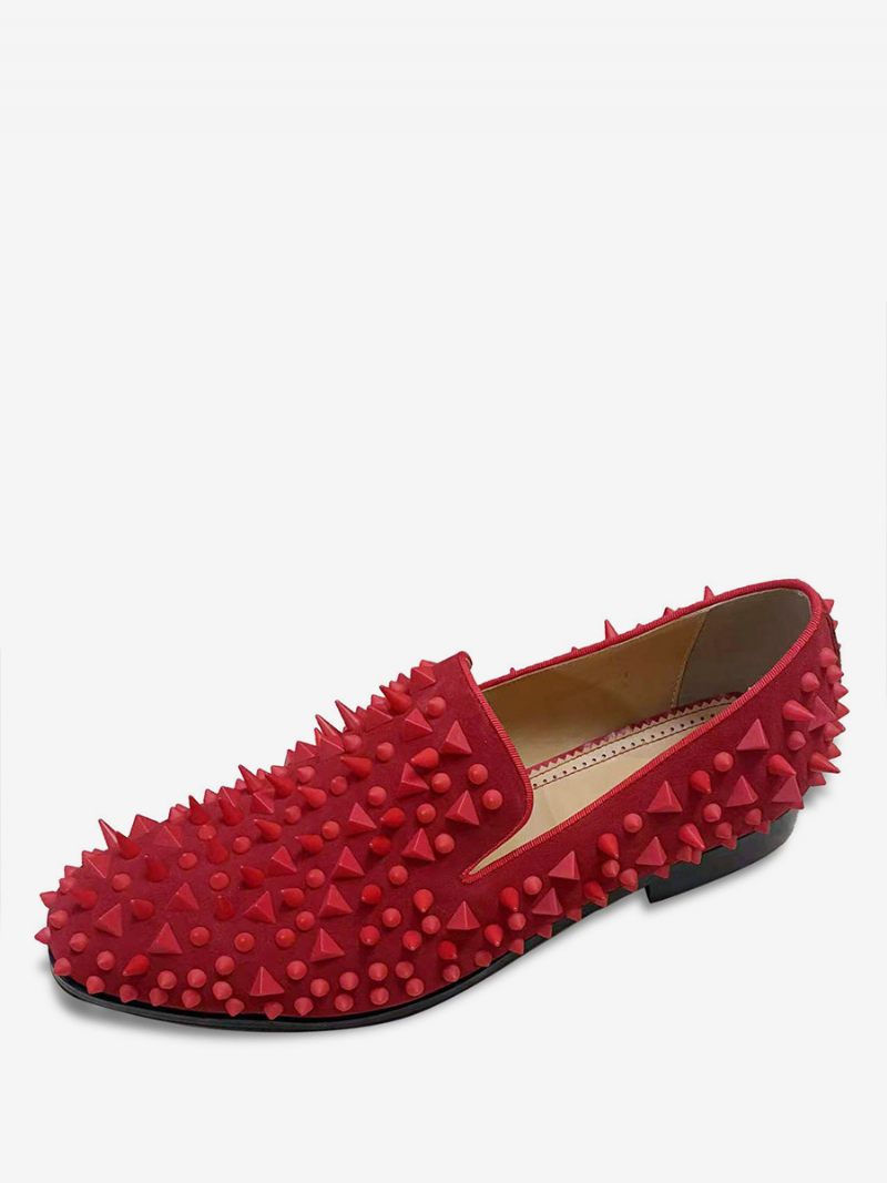 Mocassins À Rivets Brillants Noirs Pour Hommes Chaussures Paillettes Faites La Main Enfiler Bout Rond Bal Fête Mariage - Rouge