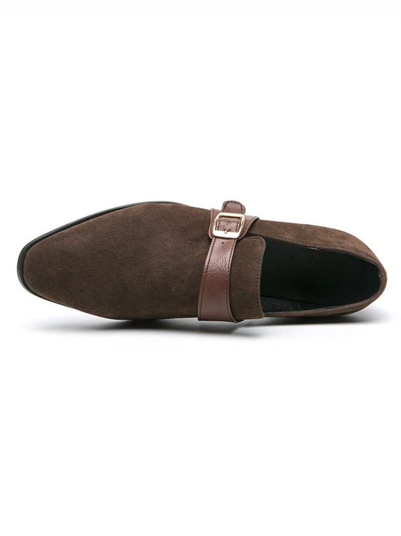 Mocassins À Sangle Moine Pour Hommes Chaussures Bal Mariage Noires Formelles Enfiler - Marron Café