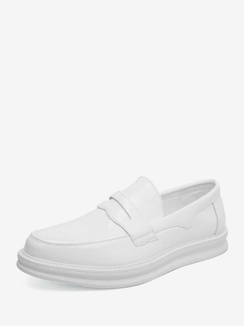 Penny Loafers Pour Hommes Chaussures Habillées À Bout Rond Blanches Enfiler