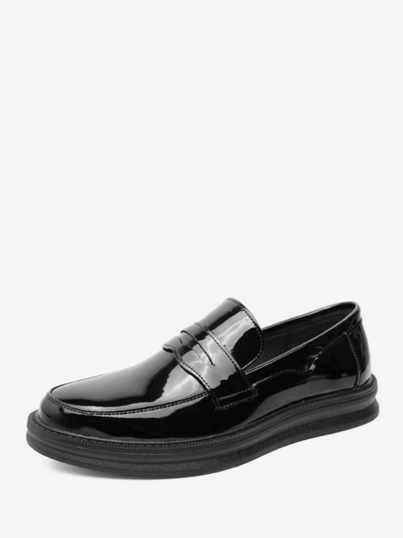 Penny Loafers Pour Hommes Chaussures Habillées À Bout Rond Blanches Enfiler - Noir