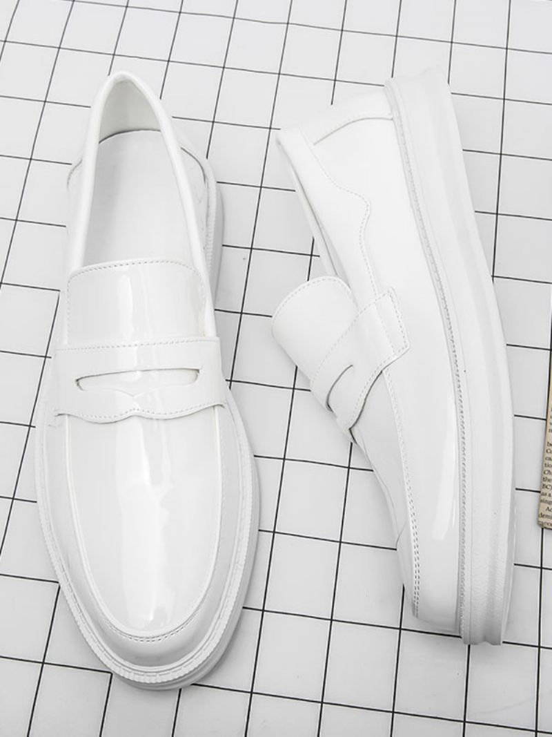 Penny Loafers Pour Hommes Chaussures Habillées À Bout Rond Blanches Enfiler - Blanc