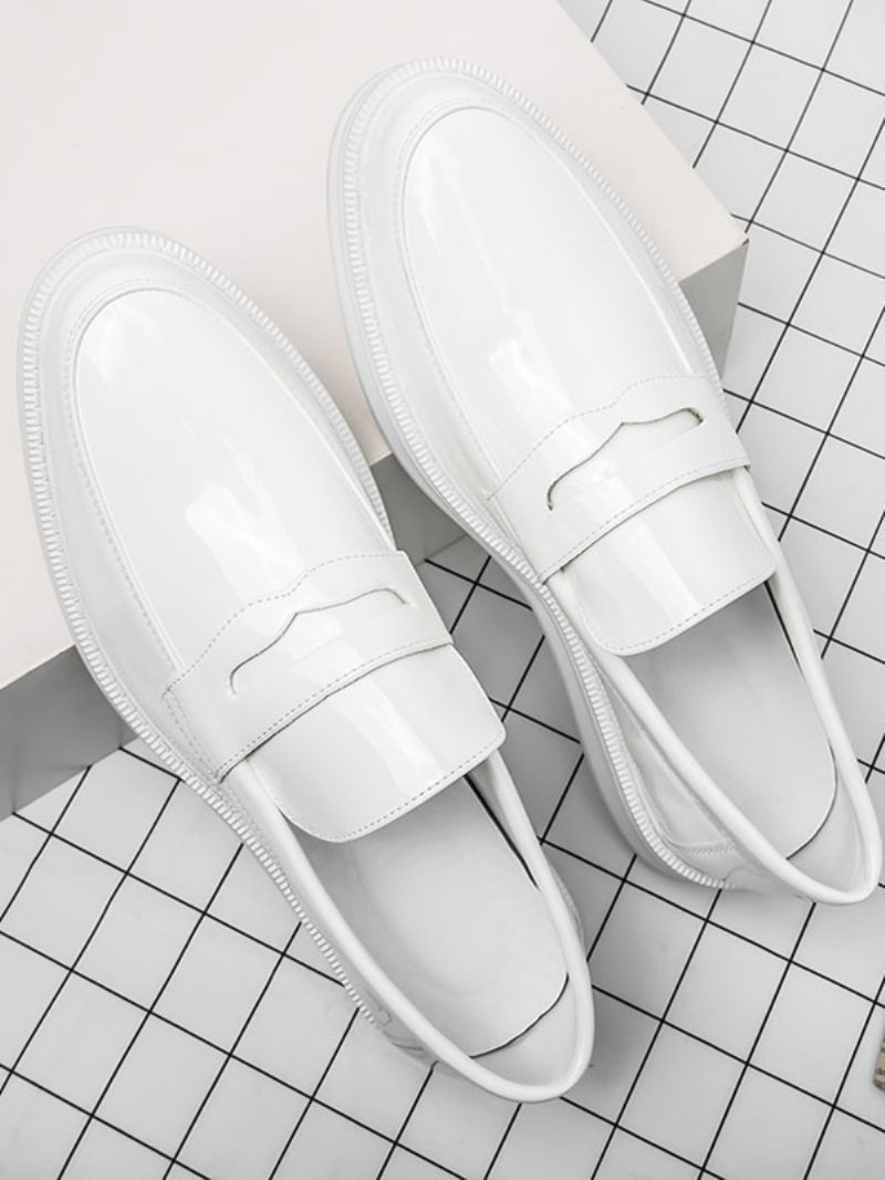 Penny Loafers Pour Hommes Chaussures Habillées À Bout Rond Blanches Enfiler - Blanc