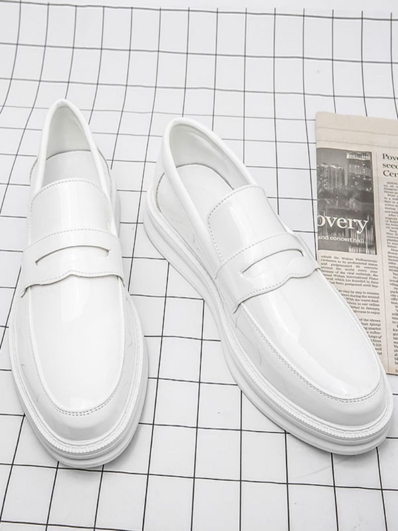 Penny Loafers Pour Hommes Chaussures Habillées À Bout Rond Blanches Enfiler - Blanc