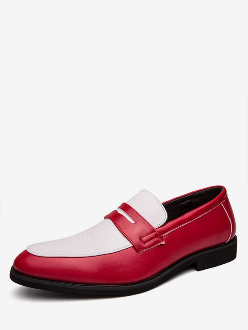 Penny Loafers Pour Hommes Chaussures Mariage Bicolores Bal Promo - Rouge