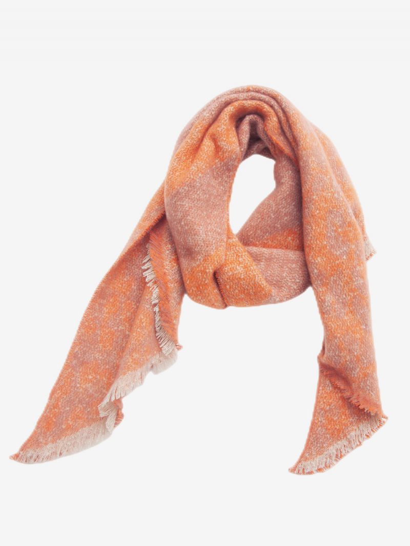 Écharpe Douce Garniture Cils Bloc Couleur Couverture Floue Foulards Pour Femmes - Orange