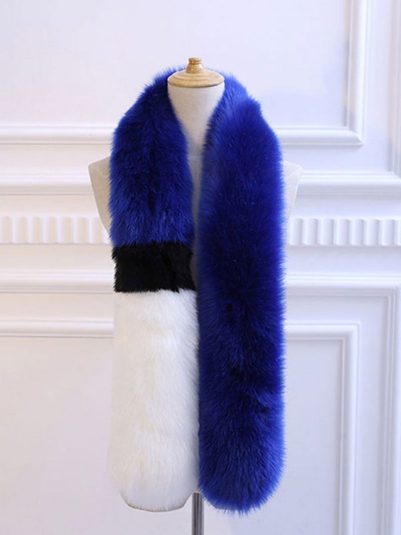 Écharpe Fausse Fourrure Pour Femmes Bloc Couleurs Accessoires Renard - Bleu