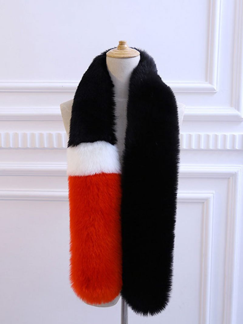 Écharpe Fausse Fourrure Pour Femmes Bloc Couleurs Accessoires Renard - Noir+Blanc +Rouge