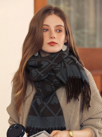 Écharpe Femme Belle Plaid Frange Fibre Hiver Chaud Longues Écharpes