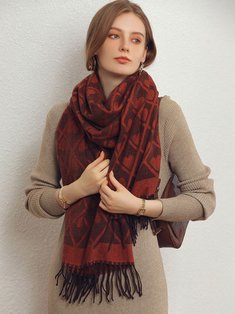 Écharpe Femme Belle Plaid Frange Fibre Hiver Chaud Longues Écharpes - Orange