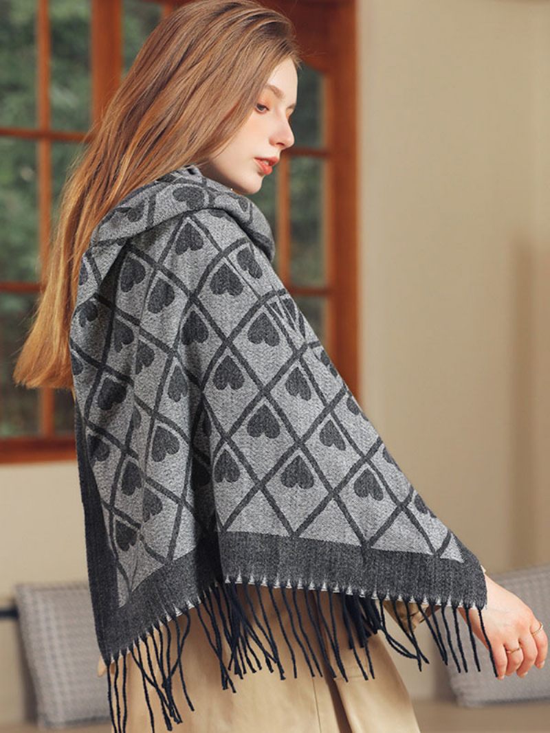 Écharpe Femme Belle Plaid Frange Fibre Hiver Chaud Longues Écharpes - Gris Clair