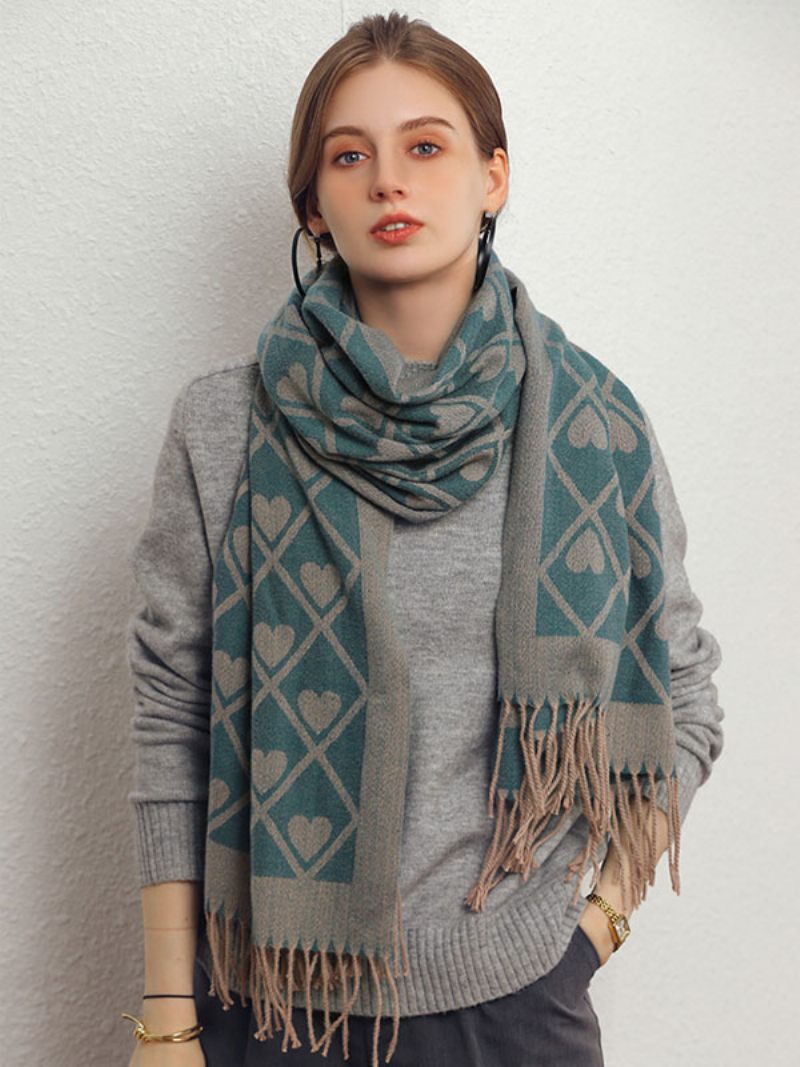 Écharpe Femme Belle Plaid Frange Fibre Hiver Chaud Longues Écharpes - Sarcelle