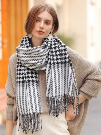 Écharpe Femme Charmante Plaid Frange Fibre Hiver Chaud Longues Écharpes