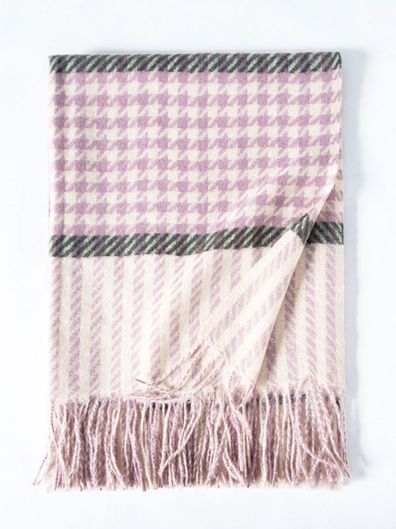 Écharpe Femme Charmante Plaid Frange Fibre Hiver Chaud Longues Écharpes - Lavande