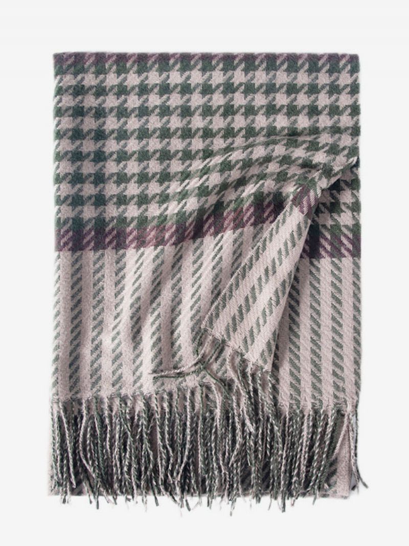 Écharpe Femme Charmante Plaid Frange Fibre Hiver Chaud Longues Écharpes - Vert