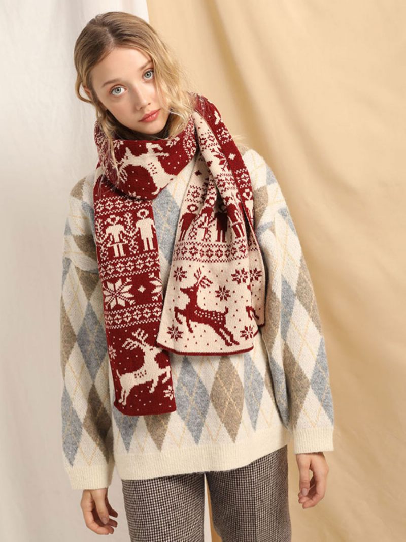 Écharpe Pour Femme Motif Noël Hiver Chaud Acc - Bourgogne