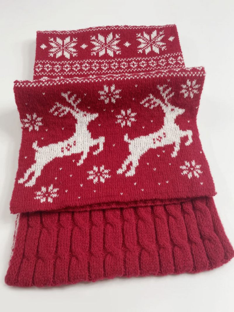 Écharpe Femme Motif Noël Mélange Poly/coton Cadeau Vacances Vêtements Maison Hiver Chaud Mignon Acc - Rouge