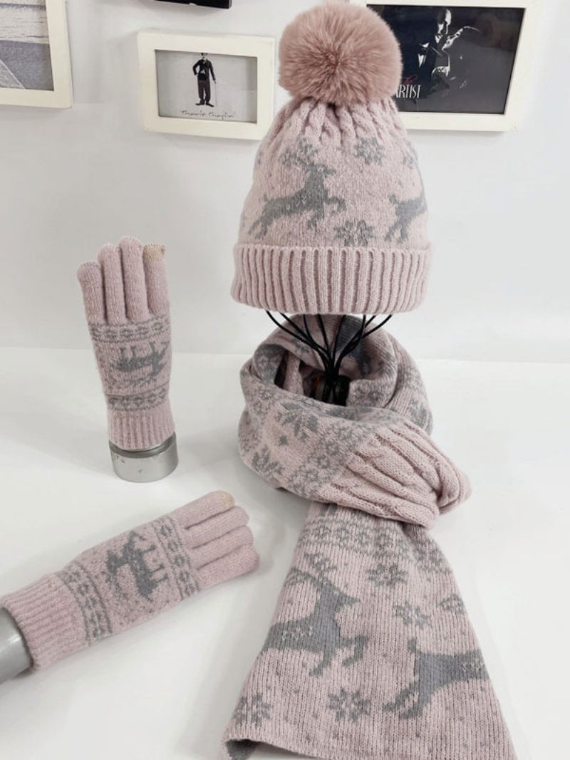 Écharpe Femme Motif Noël Mélange Poly/coton Cadeau Vacances Vêtements Maison Hiver Chaud Mignon Acc - Rose