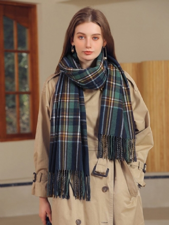 Écharpe Femme Plaid Frange Fibre Hiver Chaud Longues Écharpes