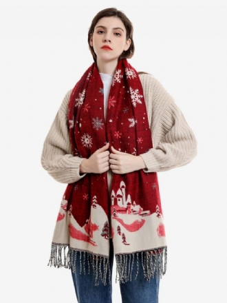 Écharpe Pour Femmes Mode Motif Noël Frange Hiver Chaud Acc