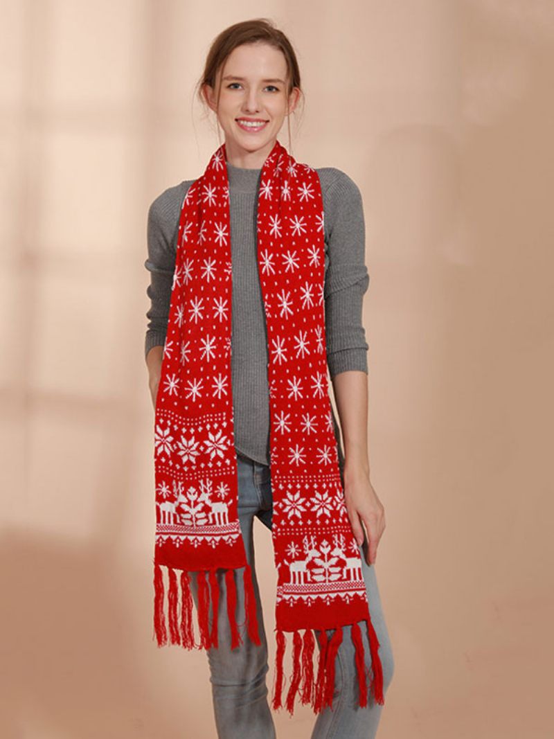 Écharpe Pour Femmes Motif Noël Frange Hiver Chaud Acc - Rouge