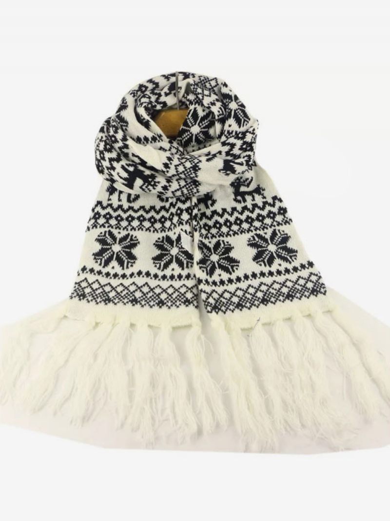 Écharpe Pour Femmes Motif Noël Frange Hiver Chaud Acc - Beige