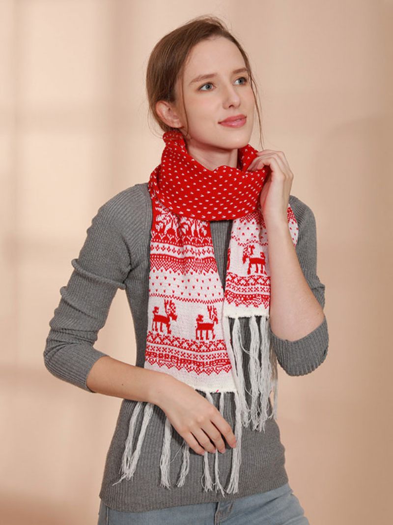 Écharpe Pour Femmes Motif Noël Frange Hiver Chaud Acc - Rouge Ture