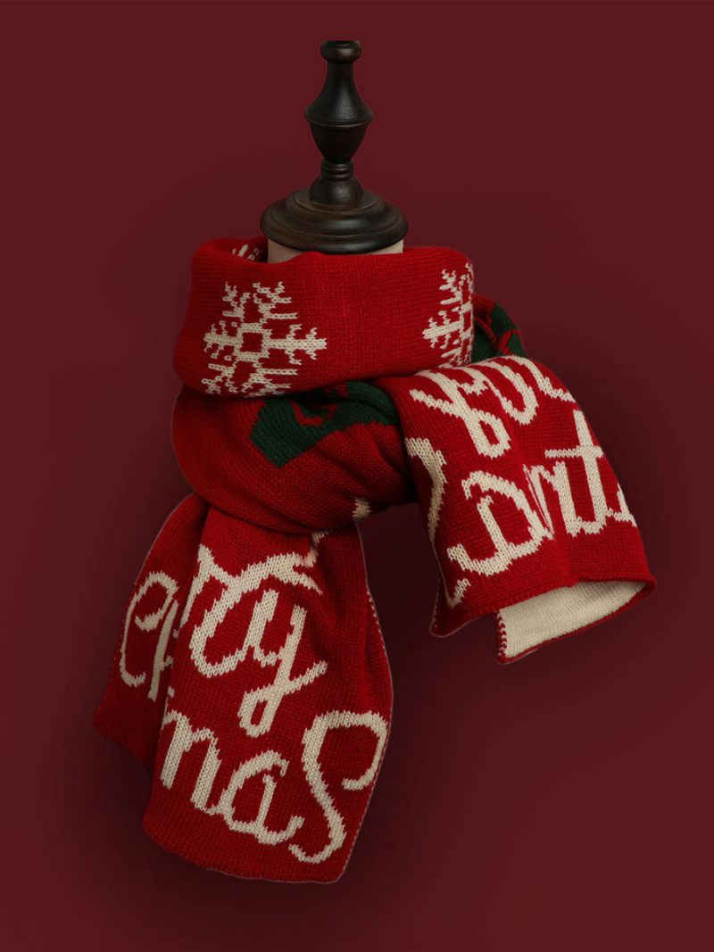 Écharpe Pour Femmes Motif Noël Qualité Mélange Poly/coton Cadeau Vacances Vêtements Maison Hiver Chaud Et Mignon - Rouge Ture