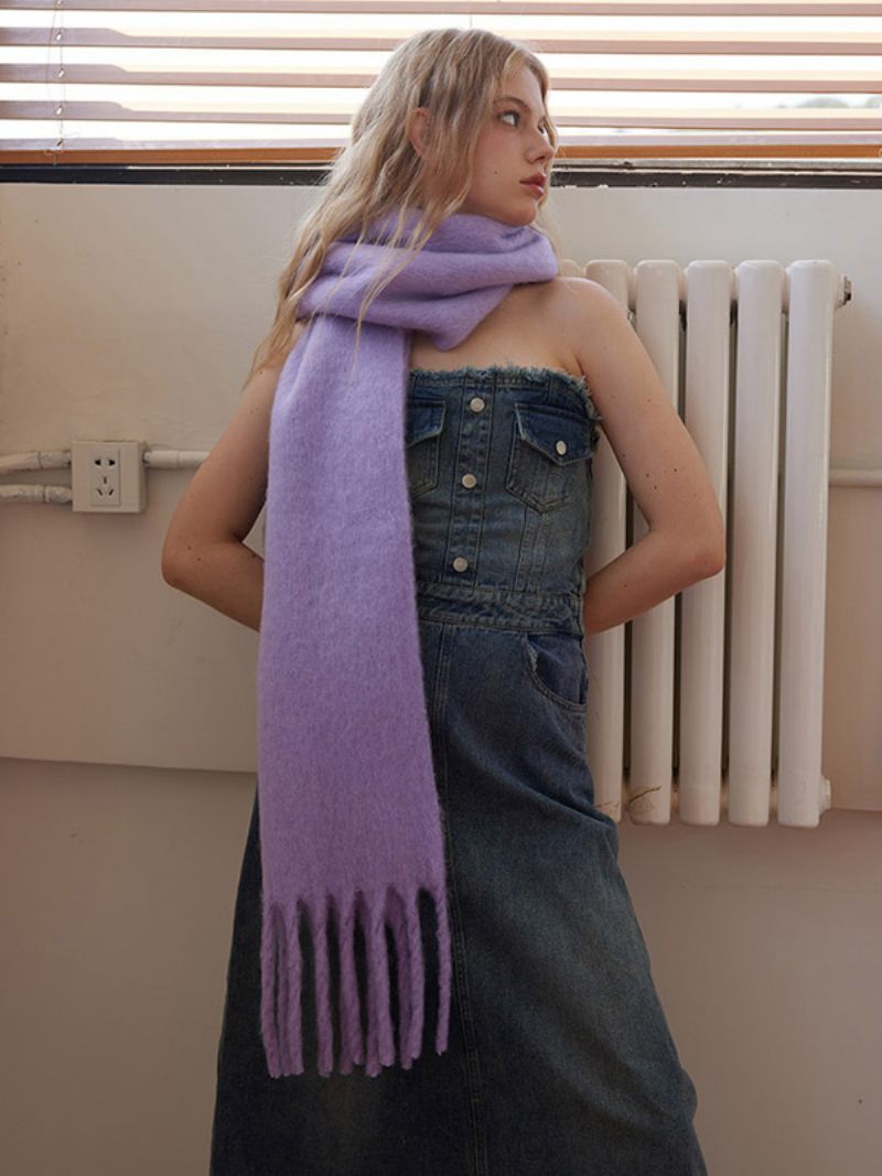 Écharpe À Franges Couleur Unie Silencieux Chic Et Moderne Pour L'automne L'hiver Femmes - Lavande