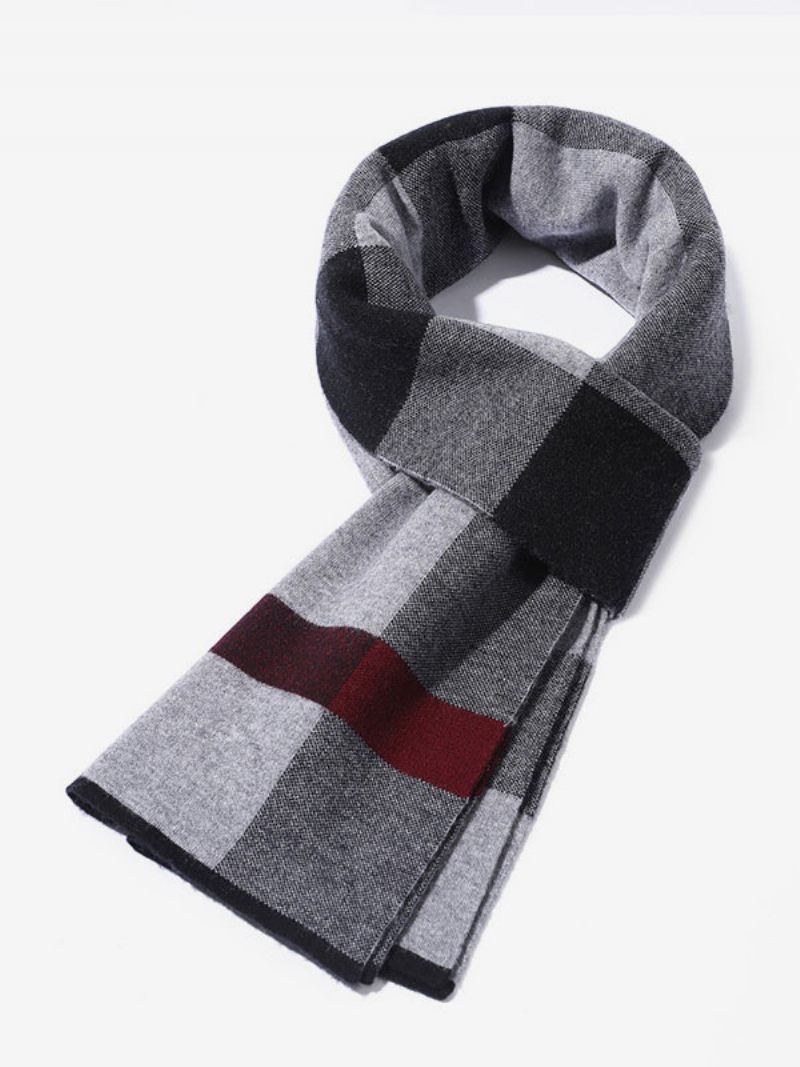 Écharpe Pour Hommes 100% Laine Rayures Écharpes Chaudes D'hiver - Gris Foncé