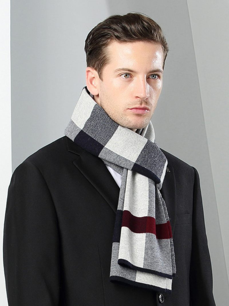 Écharpe Pour Hommes 100% Laine Rayures Écharpes Chaudes D'hiver - Gris