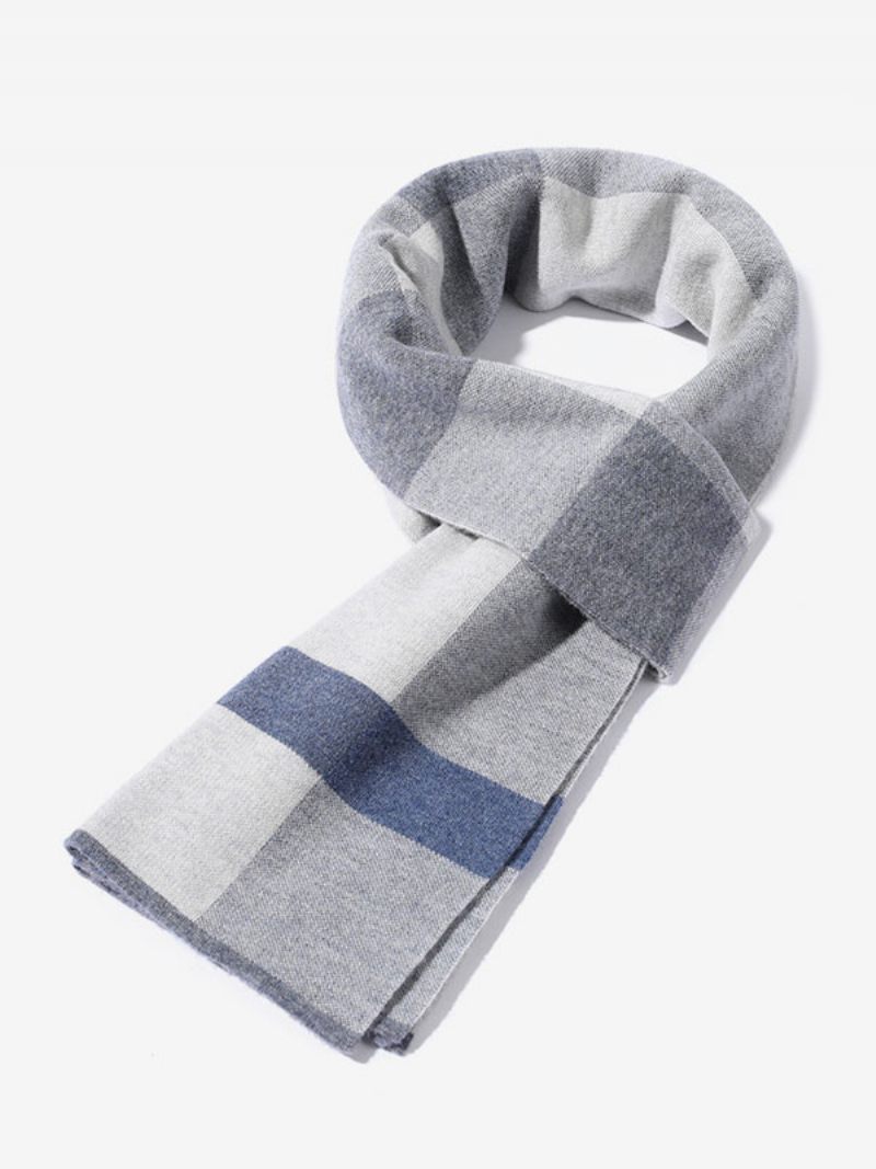 Écharpe Pour Hommes 100% Laine Rayures Écharpes Chaudes D'hiver - Bleu Gris